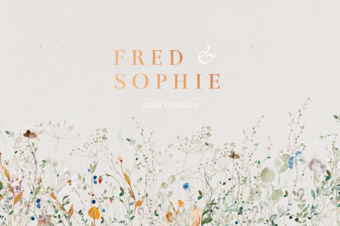 Romantische trouwkaart veldbloemen en folie