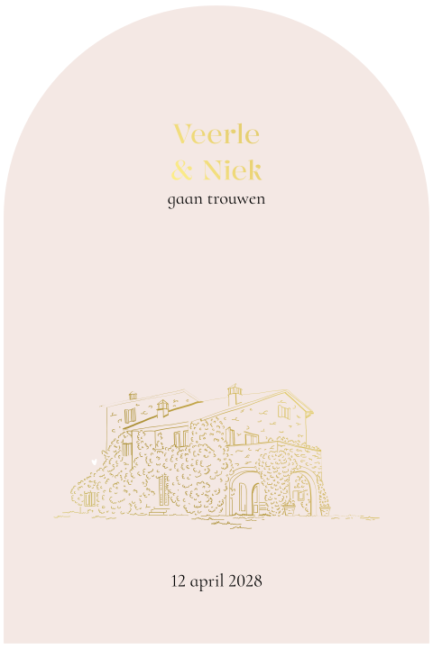 Trouwkaart blush roze goudfolie Italiaans landhuis