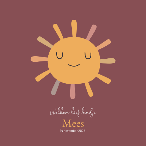 Geboorteposter met illustratie lief zonnetje