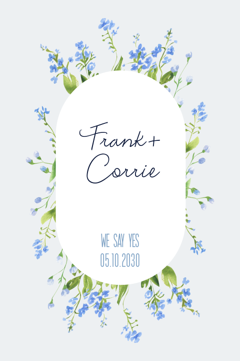 romantische trouwkaart met blauwe bloemen