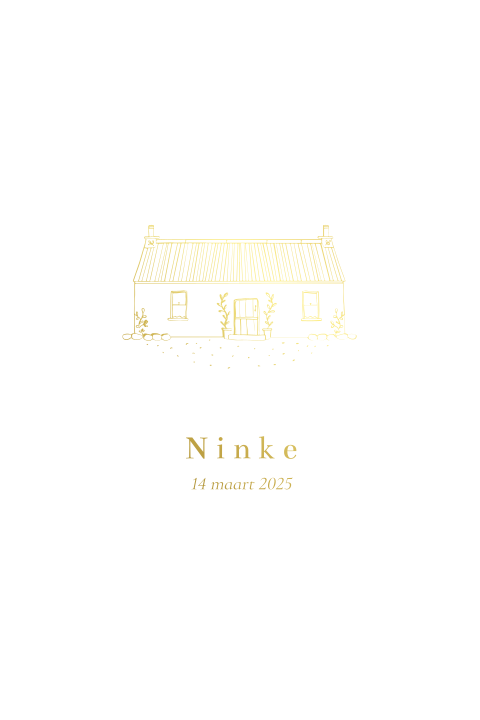 Lief geboortekaartje illustratie huisje goudfolie
