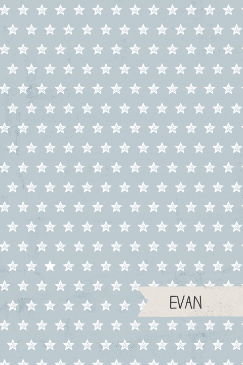 Vintage geboortekaartje blauw met witte sterren