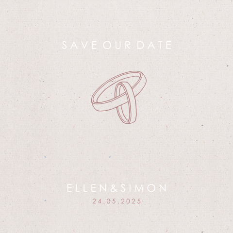 Minimalistische save the date  met illustratie trouwringen