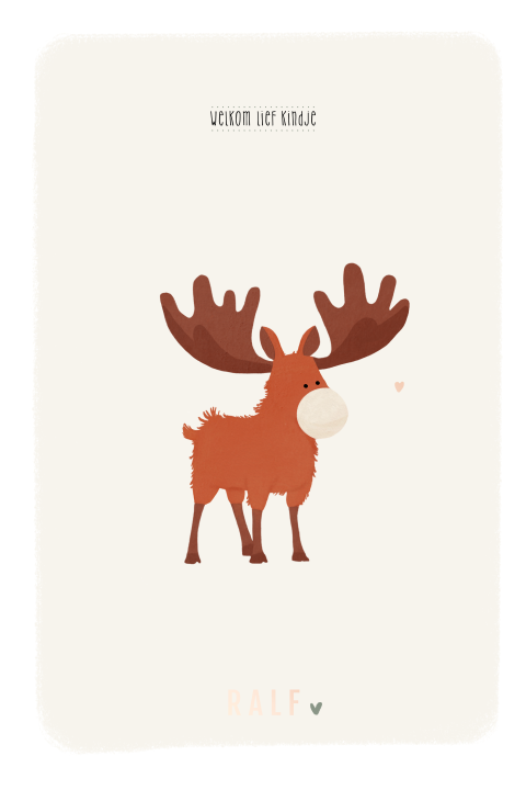 Geboortekaartje eland jongen illustratie in natuurlijke tinten