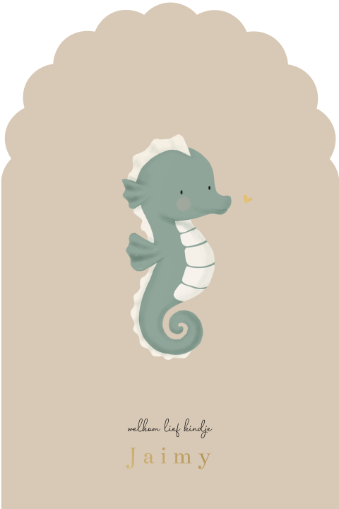 Geboortekaartje zeepaardje in zachte tinten met bijzondere vorm
