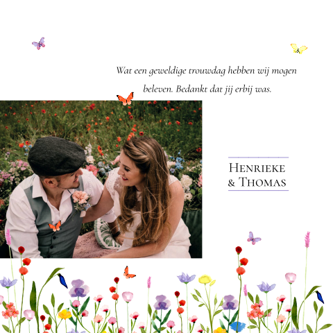 Bedankkaartje veldbloemen en vlindertjes