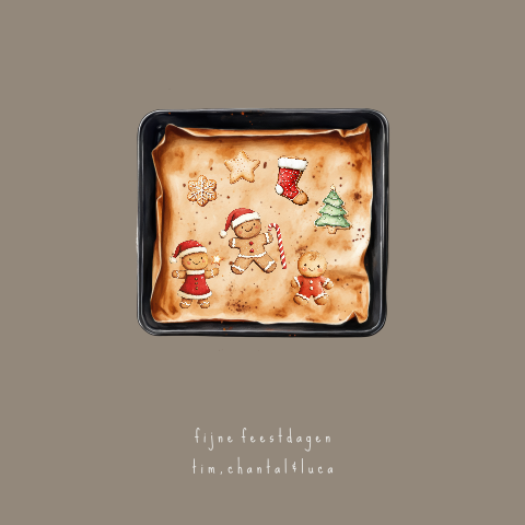 kerstkaart illustratie eigen gezin bakplaat koekjes