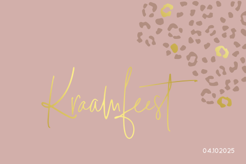 Kraamkaartje babyborrel voor meisjes met panterprint en goudfolie