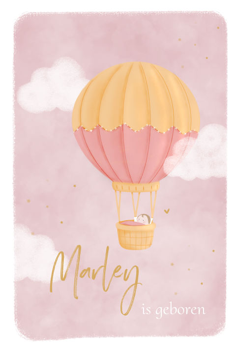 Raambord geboorte meisje roze luchtballon illustratie