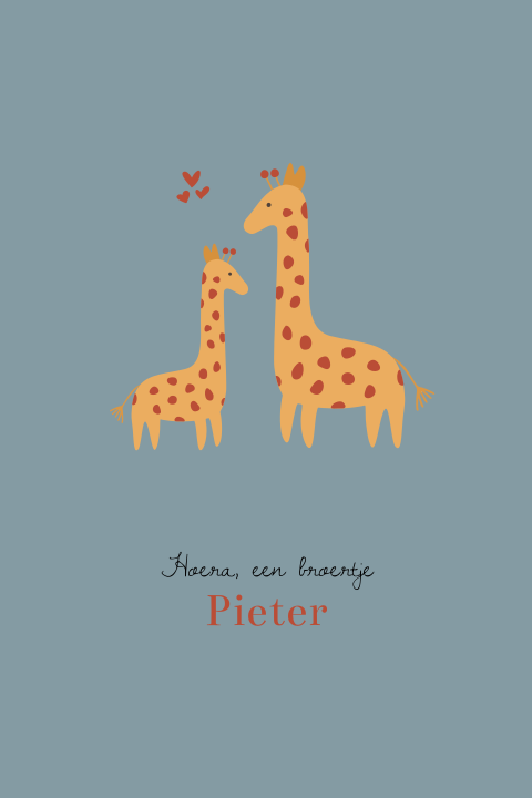 Jongensgeboortekaartje met giraf tweede kindje