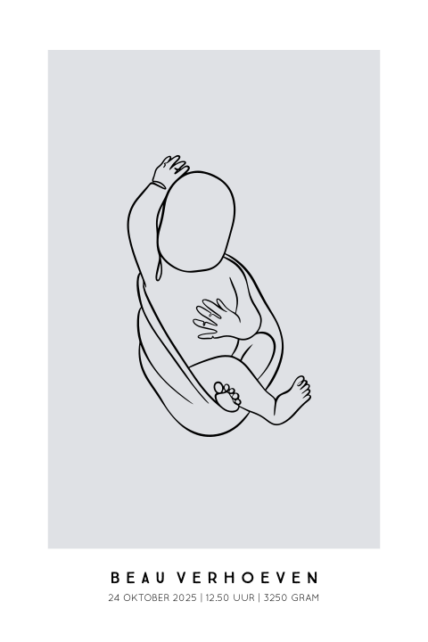 Geboorteposter baby - Gepersonaliseerde lijntekening 40x60 cm | Uniek kraamcadeau