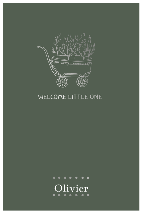Geboortekaartje met wagentje zilverfolie Welcome Little One