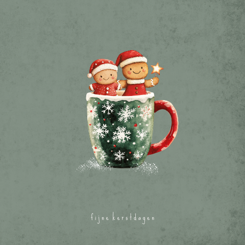 kerstkaart illustratie personaliseren eigen gezin kerstmok groen