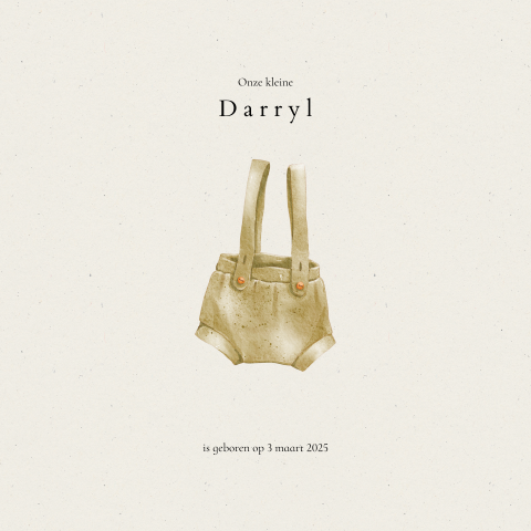 Lief geboortekaartje met illustratie tuinbroekje