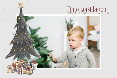 kerstkaart met foto kerstboom met cadeautjes
