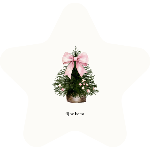 Originele kerstkaart stervorm - boompje met roze strik