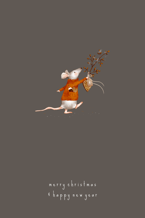 kerstkaart illustratie lief muisje