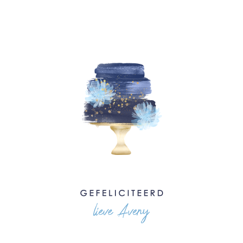 Felicitatie verjaardag feestelijke taart met bloemen in blauw
