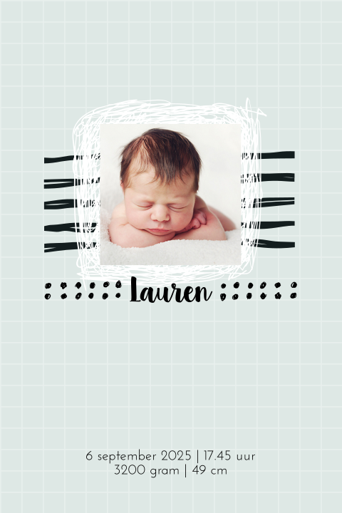 Geboorteposter met foto jongens ruitjes en strepen