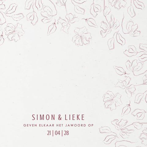 Trouwkaart duurzaam met tekening bloemen