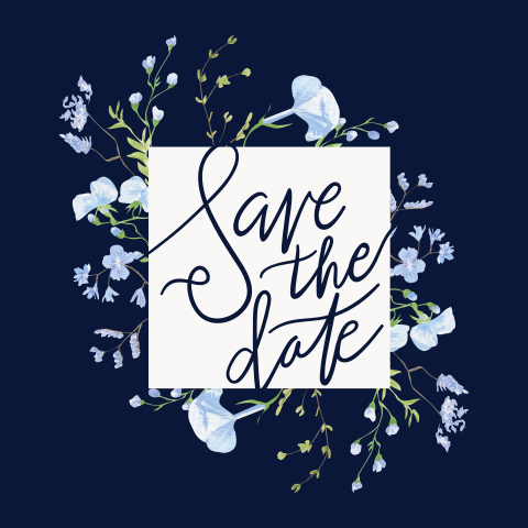 romantische save the date met blauwe bloemen