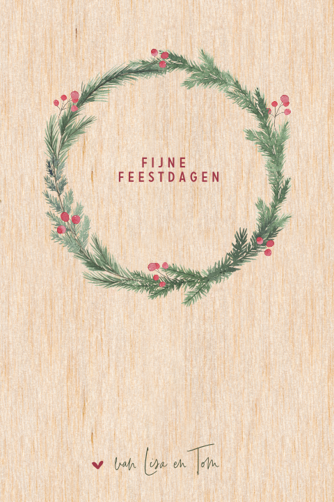 houten kerstkaart kerstkrans besjes
