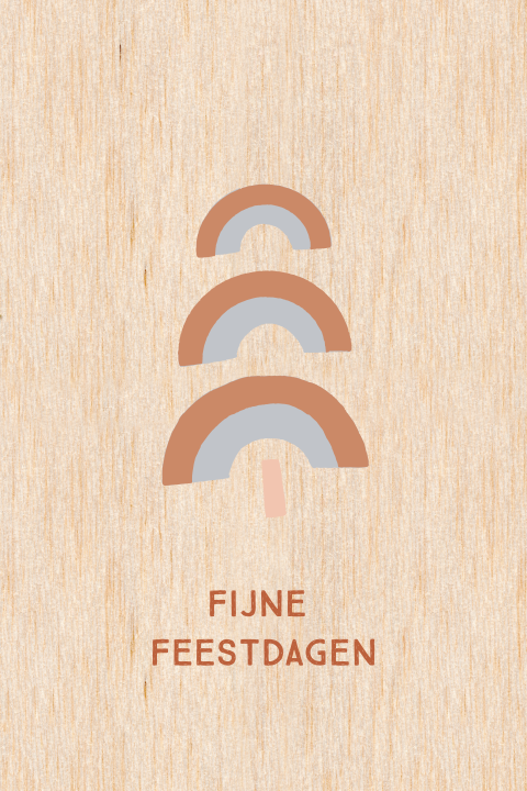 Houten kerstkaart met regenboog kerstboom illustratie