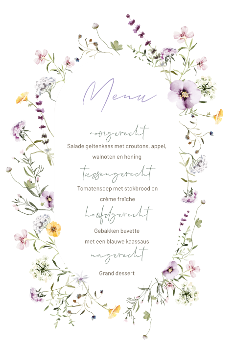 Menukaart met aquarel veldbloemen