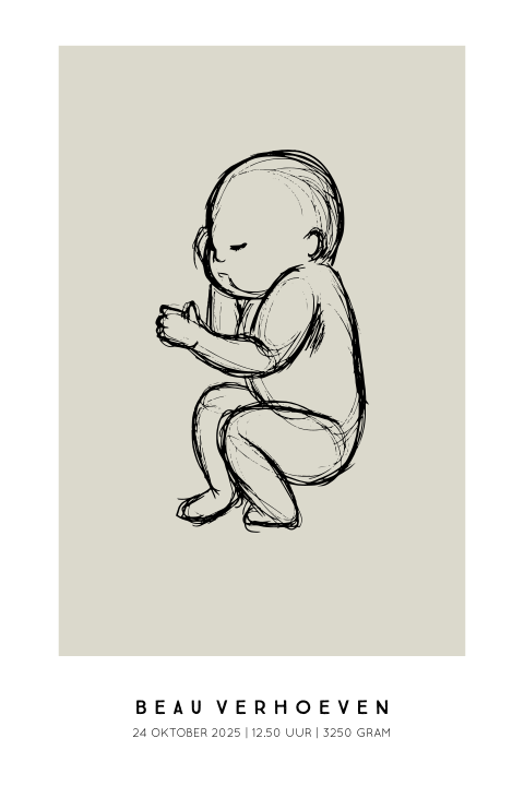 Geboorteposter baby schets - Beige achtergrond | Minimalistisch en stijlvol