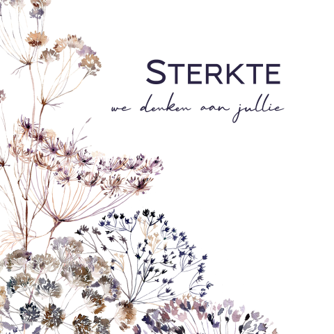 Sterkte, we denken aan jullie wenskaart met droogbloemen