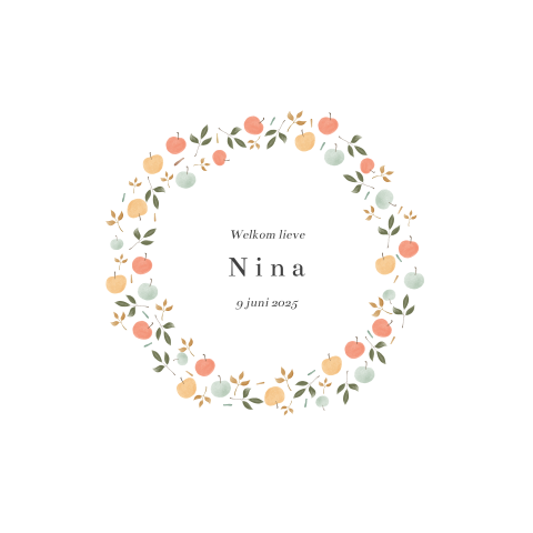 Lieve geboorteposter met krans van appeltjes