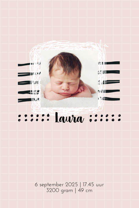 Geboorteposter met foto meisjes ruitjes en strepen