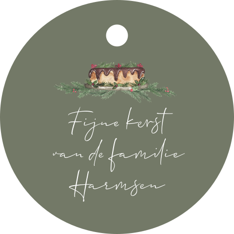 gepersonaliseerd rond label kerst taart takjes | 16 stuks