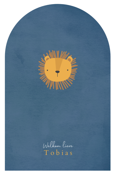 Geboortekaartje boogvorm blauw met leeuwtje