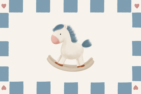 Geboortekaartje hobbelpaardje | Speels blauw geboortekaartje