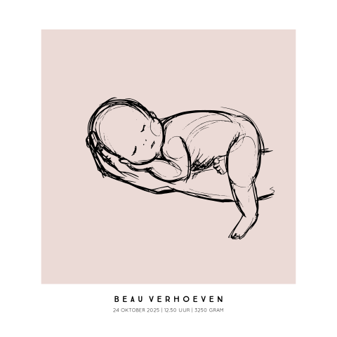 Geboorteposter baby schets slapend - Roze achtergrond (vierkant)