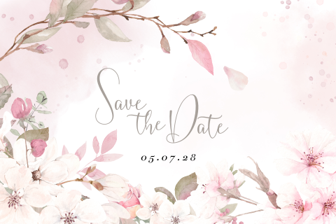 Save the date bloemen roze wit waterverf