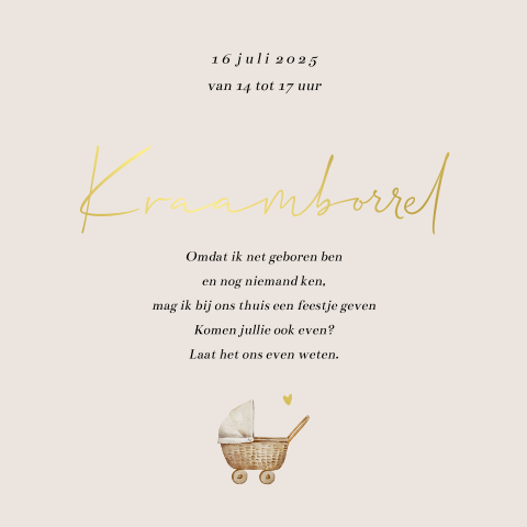 Kraamborrelkaartje kinderwagen uitnodiging kraamfeest