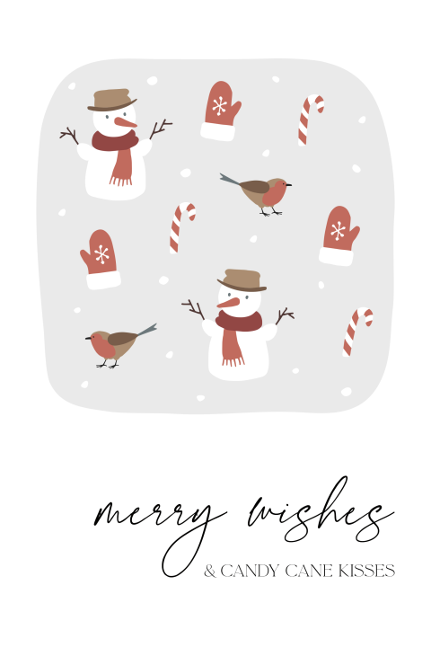 lieve kerstkaart merry wishes and candy cane kisses