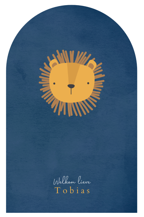 Geboortekaartje boogvorm blauw met leeuwtje
