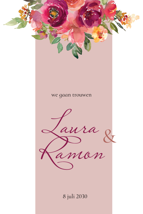 Romantische trouwkaart met waterverf bloemen