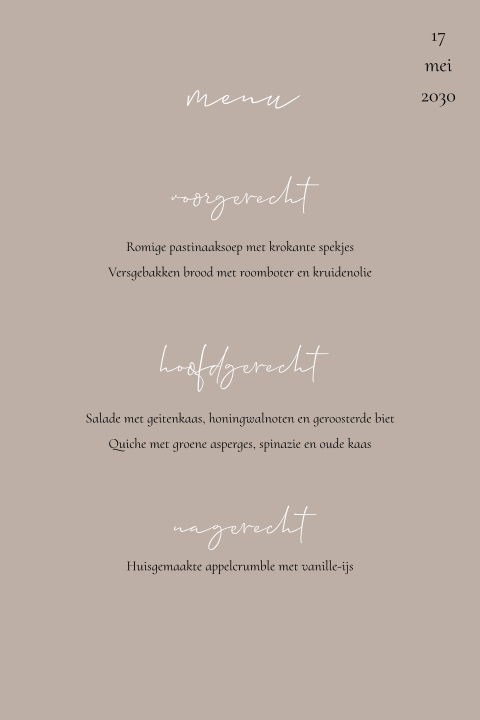 Menukaart voor jullie trouwdag