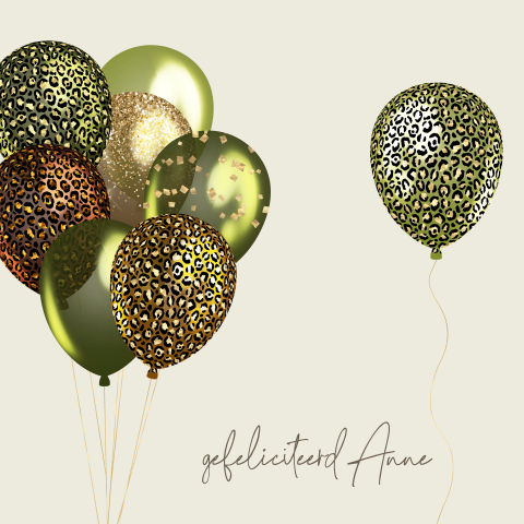 Wenskaart ballonnen groen panterprint
