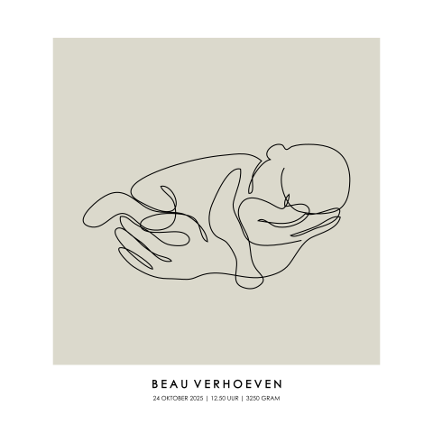Baby poster liggend - Lijntekening beige vierkant | Minimalistische babykamerposter