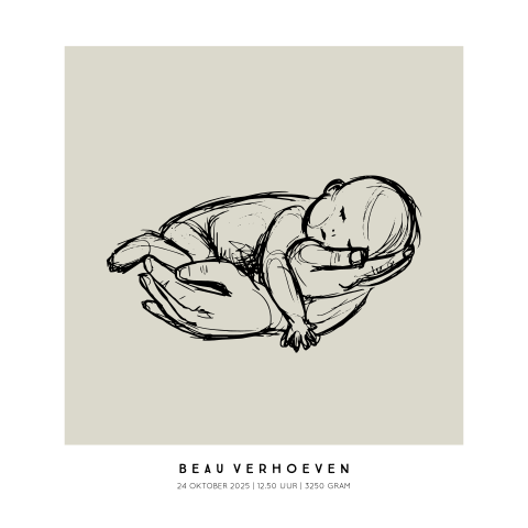 Geboorteposter baby schets in hand - Beige achtergrond (vierkant)
