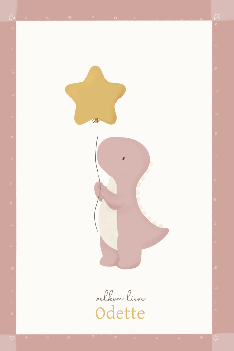 Geboortekaartje meisje dinosaurus met sterballon