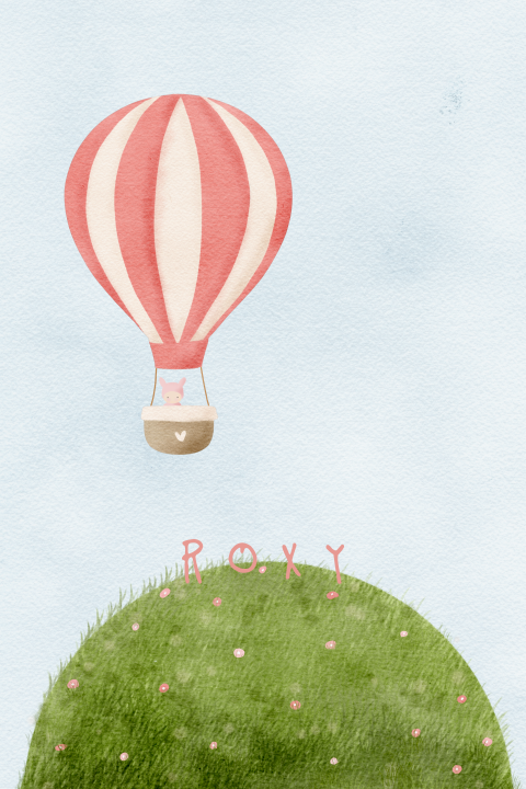 Geboortekaartje roze luchtballon met waterverf