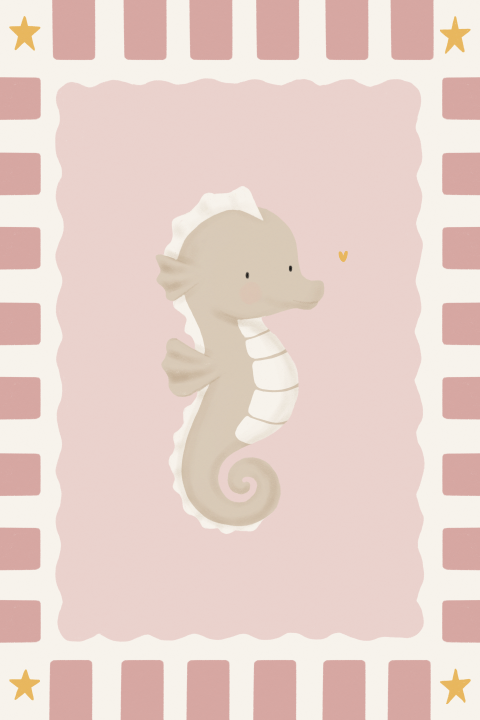 Geboortekaartje zeepaardje met zachte tinten en speels kader