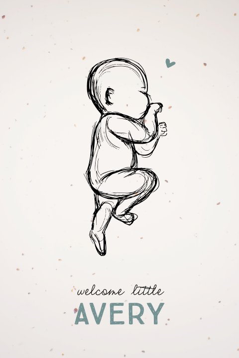 Duurzaam geboortekaartje met lijntekening van baby