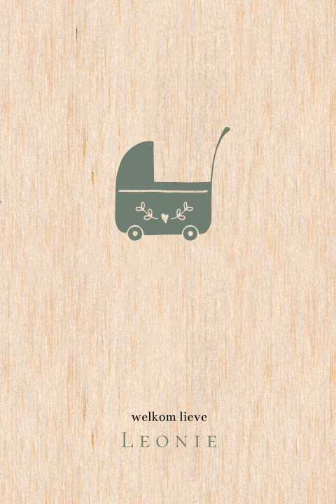 Lief geboortekaartje hout illustratie kinderwagen